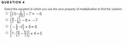 Will give brainliest!! Select the equation in which you use the zero property of multiplication to f