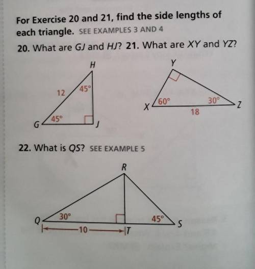 For exercise 20 and 21, Find the side lengths of each triangle.
