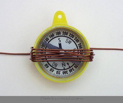 A galvanometer detects ____ by showing needle movement in ___ . If the wires in this galvanometer ar