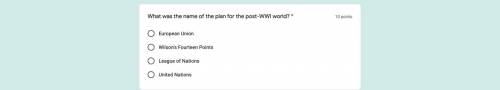 What was the name of the plan for the post-WWI world?  European Union Wilson's Fourteen Points Leagu