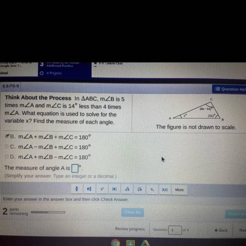 What is the measure of Angle A? (picture included)