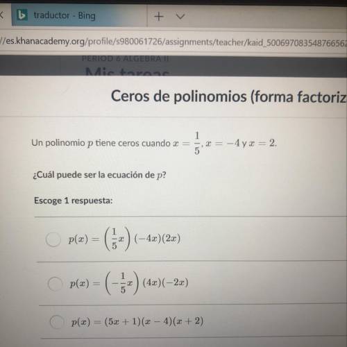 A polynomial p has zeros when x = 1/5, x-4 and x-2 what could be the equation of p