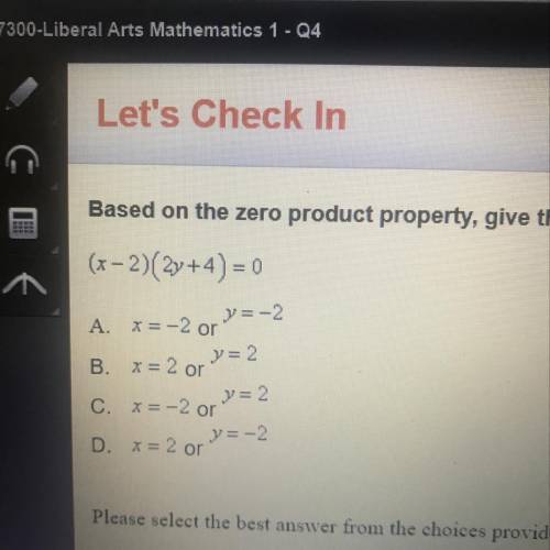 Based on the zero product property, give the possible values for x and y