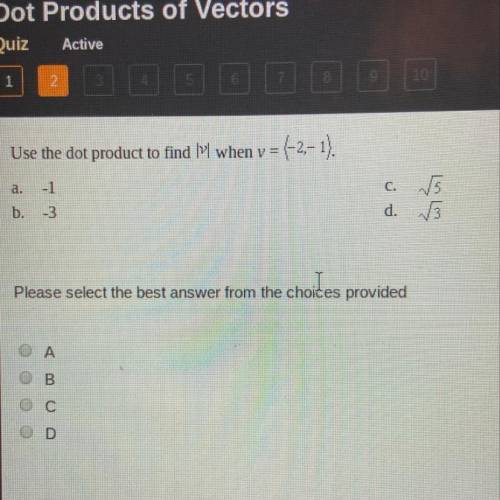 Use the dot product to find |v| when v=(-2,1)
