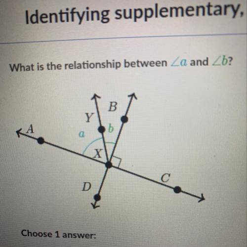 What is the relationship between A: Vertical angles  B: Complementary angles  C: Supplementary angle