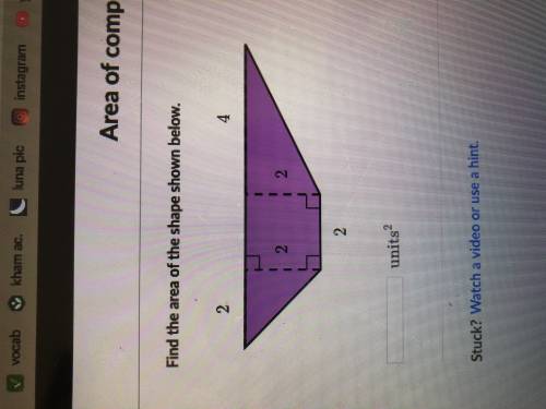 Find the area of the shape shown below.