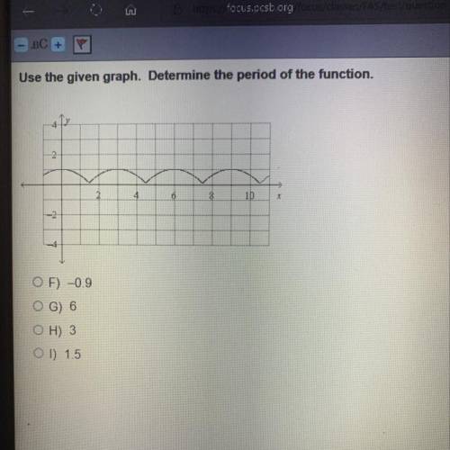 Use the given graph. Determine the period of the function. OF) -09 OG OH) 3 Ol) 1.5