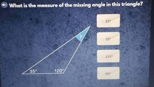 What is the measure of the missing angle in this triangle?