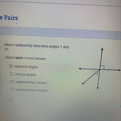 Which relationship describes angle 1 and 2