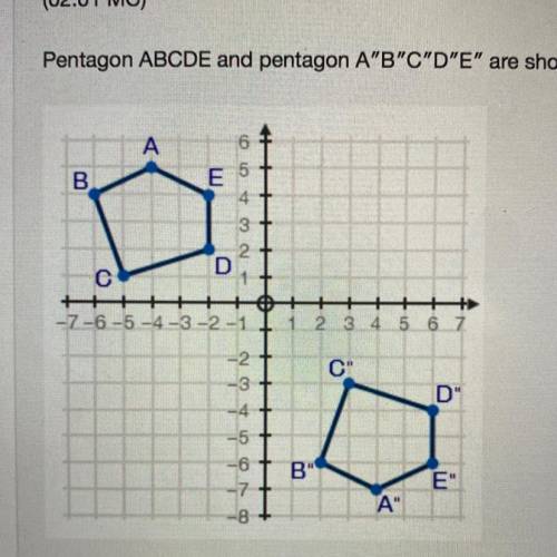 Pentagon ABCDE and pentagon A”B”C”D”E are shown on the coordinate plane below which two transformati