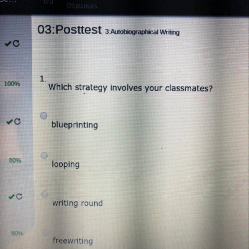Which strategy involves your classmates? a. blueprinting  b. looping  c. writing round d. freewritin