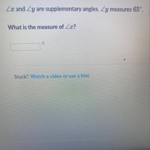 If angle y measures 65 degrees how much does x measure?