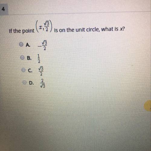 If the point (x, square root 3/2) is on the unit circle, what is x?