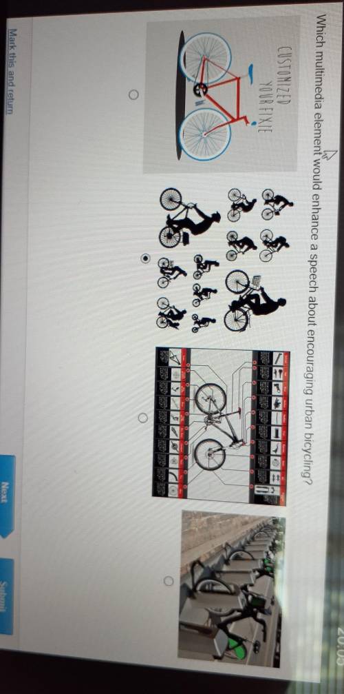 Which multimedia element would enhance a speech about encouraging urban bicycling?