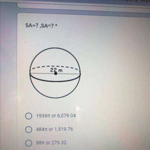 What is the SA=?, SA≈? for this sphere?