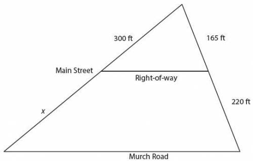 A right-of-way parallel to Murch Road is to be constructed on a triangular plot of land. What is the