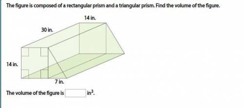 The figure is composed of a rectangular prism and a triangular prism. Find the volume of the figure.