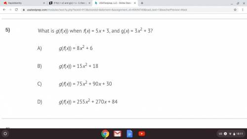 What is g(f(x)) when f(x) = 5x + 3, and g(x) = 3x2 + 3?