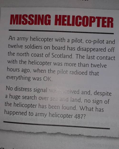 Can you write a blog entry (200 words) explaining what you think happened to the missing helicopter?