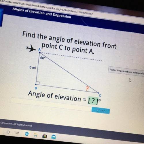 Find the angle elevation from point C to point A