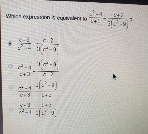Which expression is equivalent to c2-4/c+3 ÷ c+2/3(c2-9)