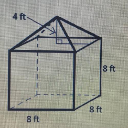 What is the total volume of the shed shown in the figure? Round to the nearest tenth. 2048.0 ft 7680