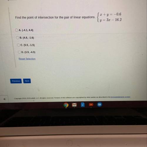 Find the point of intersection for the pair of linear equations.  Help me answer this question ASAP