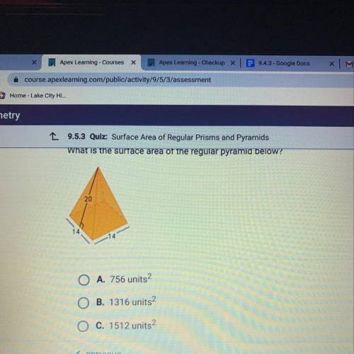 What is the surface area of the regular pyramid below