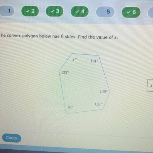 The convex polygon has 6 sides. Find the value of x