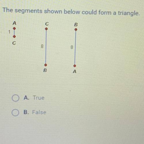 The segments shown below could form a triangle. A. True B. False