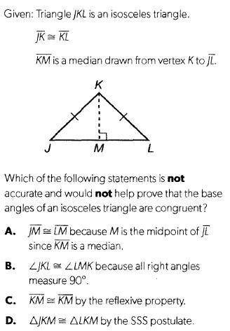 1.)Which method listed below could not be used to prove that two triangles are congruent? a. Prove a