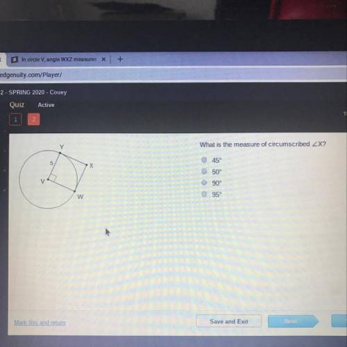 What is the measure of circumscribed angle x