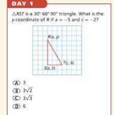 Triangle RST is 30-60-90 degree triangle. What is the y-coordinate of R if a=-5 and c=-2