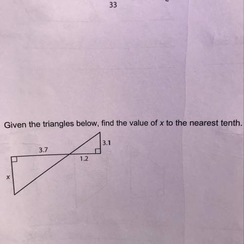 Given the triangles below find the value of x to the nearest tenth, Pls answer truthfully ☹️