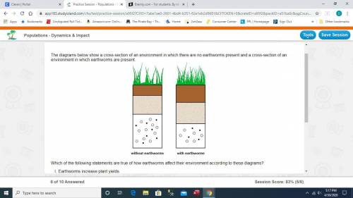 The diagrams below show a cross-section of an environment in which there are no earthworms present a