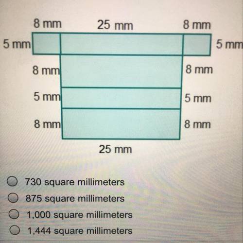 What is the surface area of the solid that this net can form? 8 mm 25 mm 8 mm 5 mm 5 mm 8 mm 8 mm 5