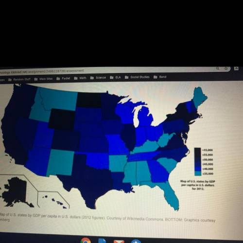 What does the map show about the GDP in the United States A It stayed the same in most states in 201