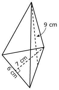 A toy pyramid has the dimensions shown below. The base of the pyramid is an equilateral triangle. Wh