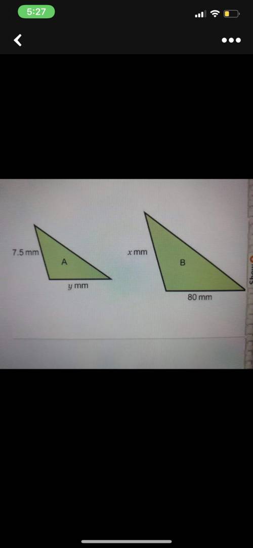 How do I find the missing side of this similar triangle by using the are? Area for A is 17 mm^2 and
