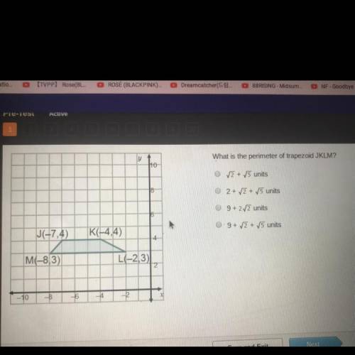 What is the perimeter of trapezoid JKLM?