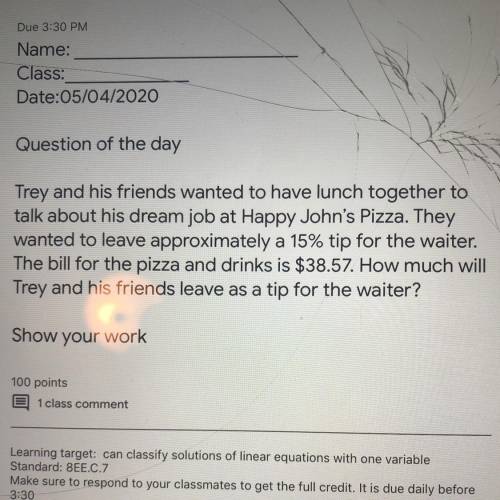 How much will Trey and his friends leave as a tip for the waiter.