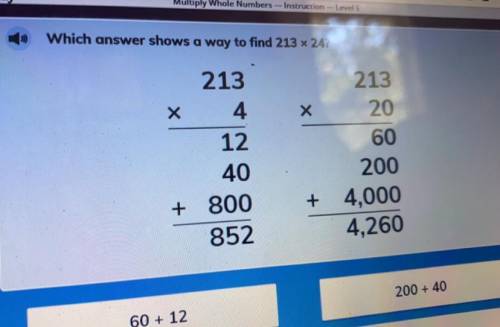 Which answer shows a way find 213 * 24