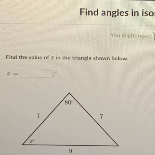 Find the value of in the triangle shown below.