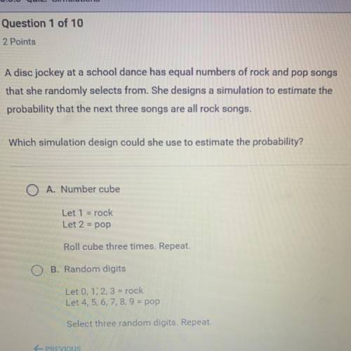 A disc jockey at a school dance has equal numbers of rock and pop songs that she randomly selects fr