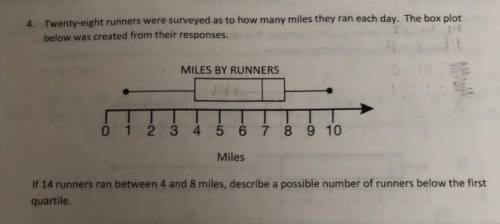 Twenty - Eight runners were surveyed as to how many miles they ran each day. The box plot below was