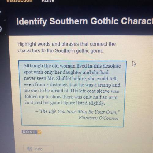 Highlight words and phrases that connect the characters to the Southern gothic genre. Although the o
