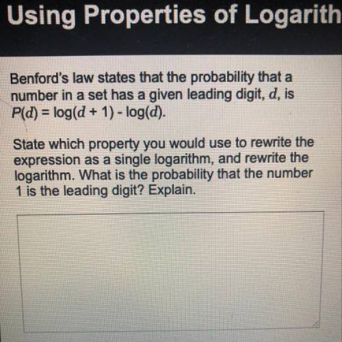 Benford's law states that the probability that a number in a set has a given leading digit, d, is P(