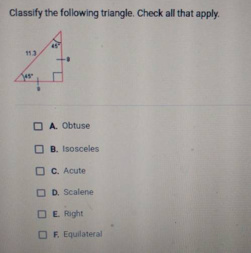 2 PointsClassify the following triangle. Check all that apply.