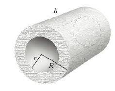 A collar of Styrofoam is made to insulate a pipe. Find its volume. The large radius R is to the oute