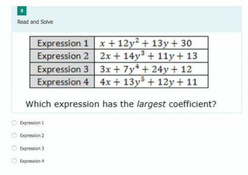 Which expression has the largest coefficient. Will mark brainliest. Plz include explanation.